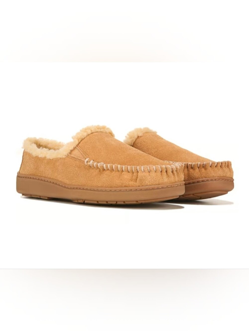 Minnetonka Sam Moccasin Slippers Men Size 11m 12M Cinnamon Suede Sherpa Stretch